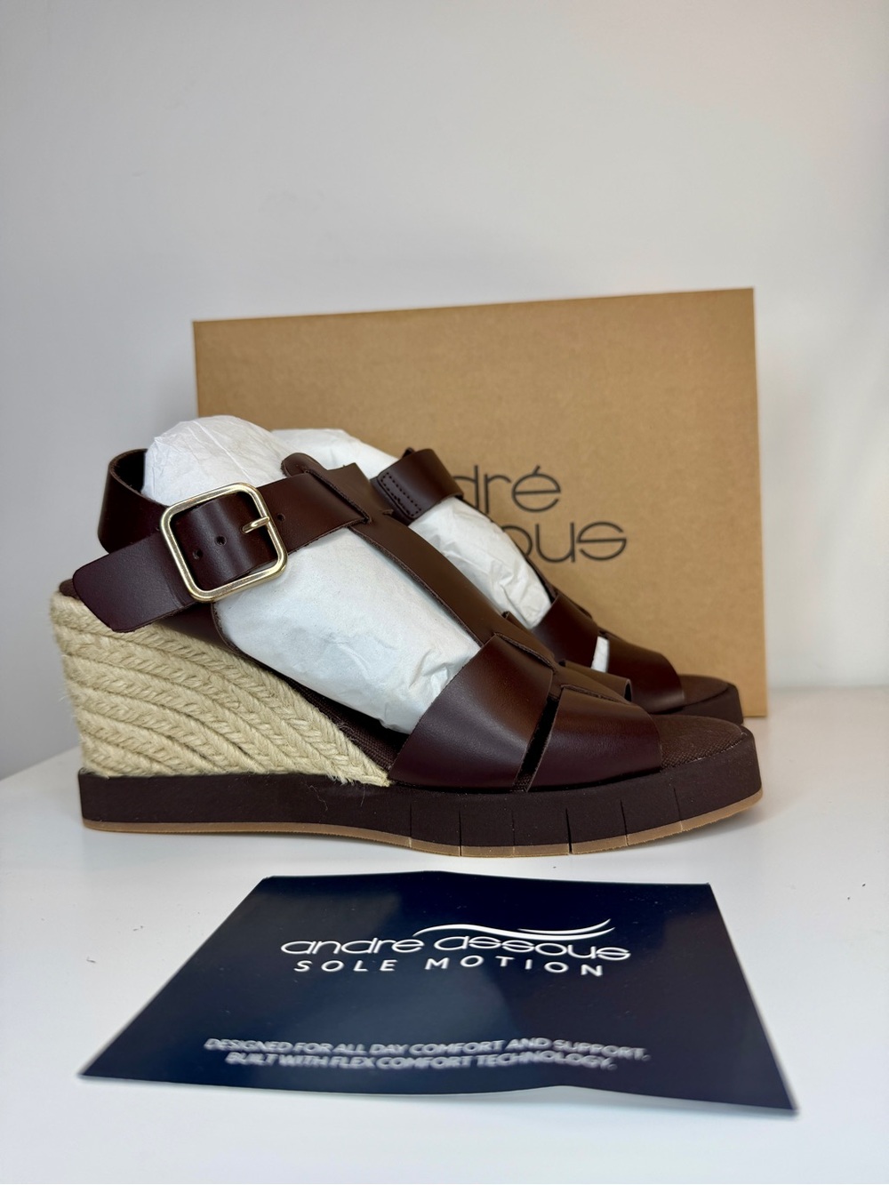 André Assous Farami Sole Motion Espadrille Wedge Sandals Cocoa Powder Women 9M
